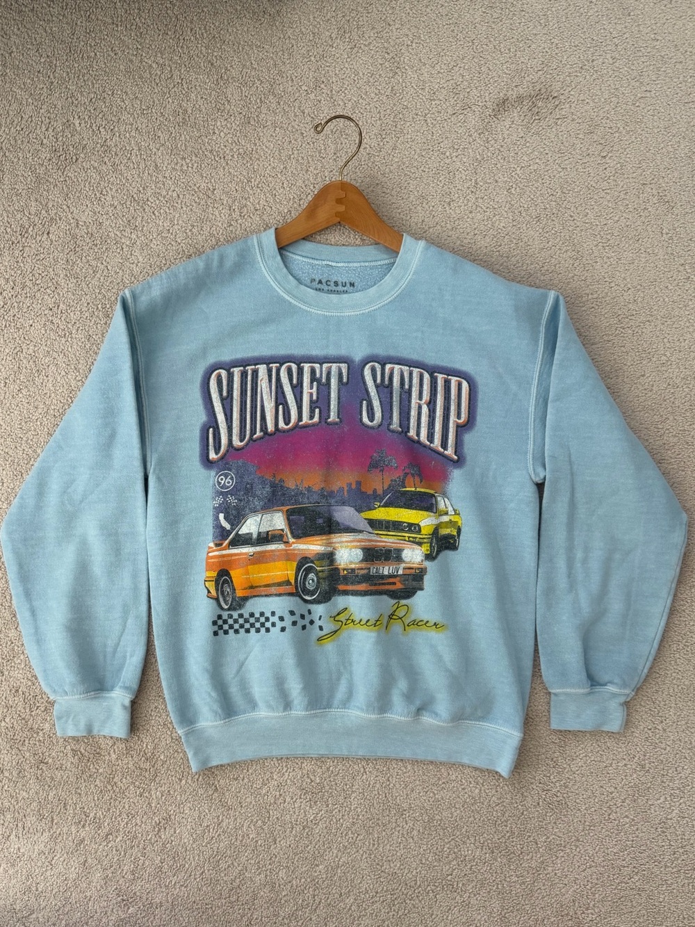 PacSun Light Blue 'Sunset Strip' Graphic Crewneck Sweatshirt